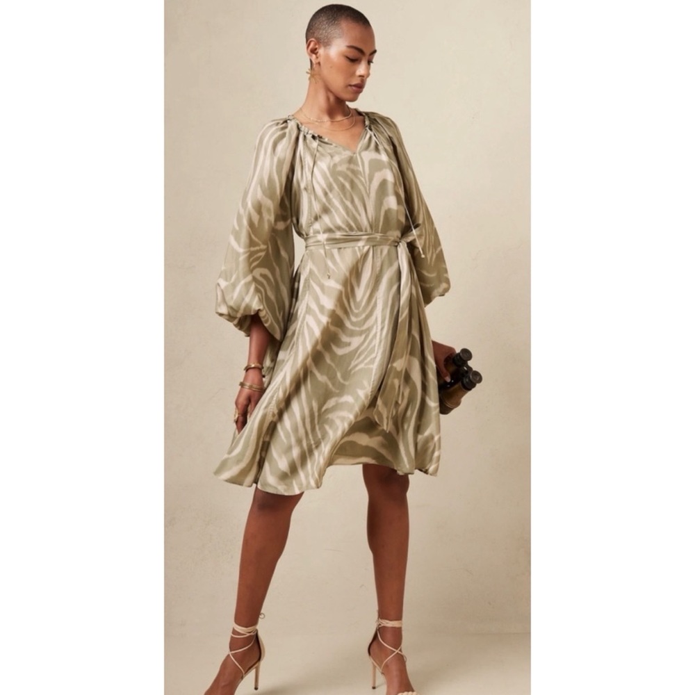 Banana Republic Silk Green Cream Print Reverie Dress
